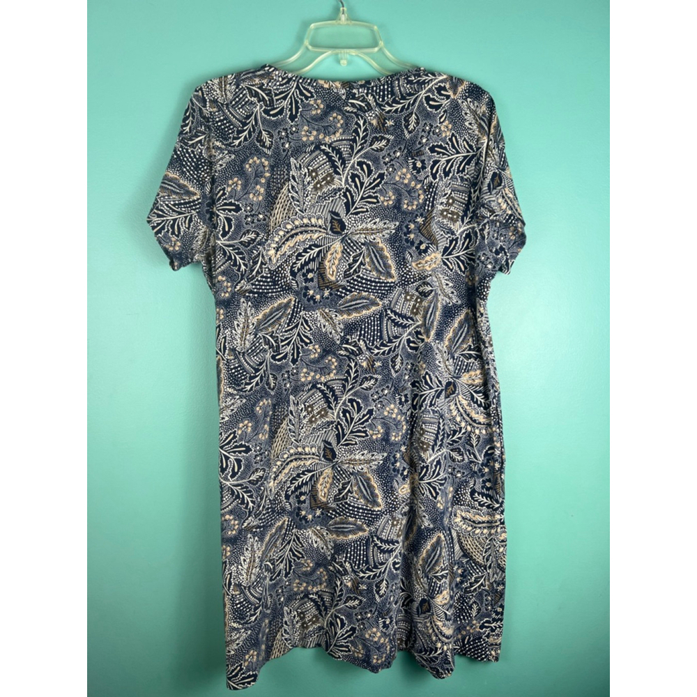 J.Jill Pure Jill Women’s L Petite Navy Beige Leaf Print Short Sleeve Dress Pocke - Picture 6 of 7